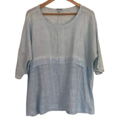 Threadz.    Light Blue Relaxed Fit Sequin Top.   Size XL 