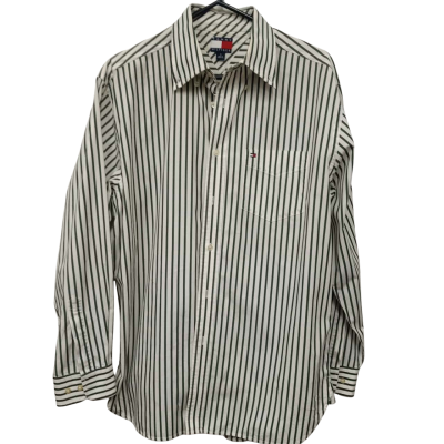 Tommy Hilfiger Men's  Long Sleeve Shirt Green / Off White / Striped Size M 