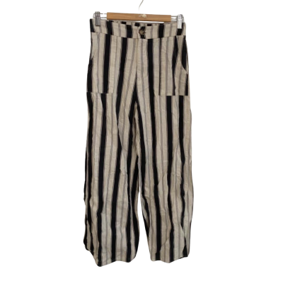 Little Lies Womens Linen Size 10 Ankle Length Pants Beige / Black  / Striped 
