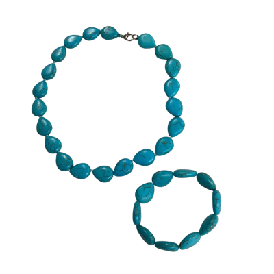 Lovely Turquoise Teardrop Bead Necklace & Bracelet Set