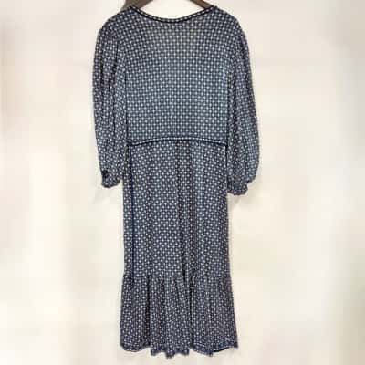 BNWT Max Tudor Long Sleeve Elastic Blue Geometric Maxi Dress