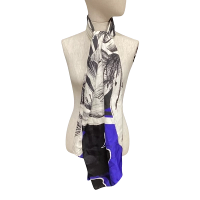 David Lawrence 100% Silk Scarf Black  / Blue / Off White 