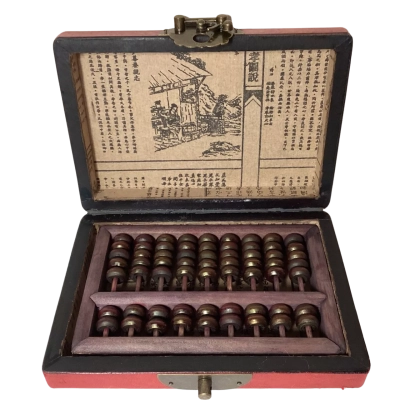 Vintage Chinese Wooden Abacus (Suanpan) in Red Dragon & Phoenix Box