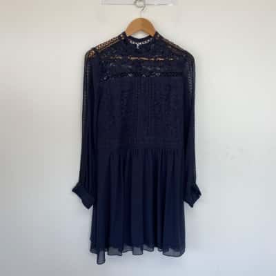 Forever New Navy Blue Long Sleeve Evening Mini Dress Size 16 