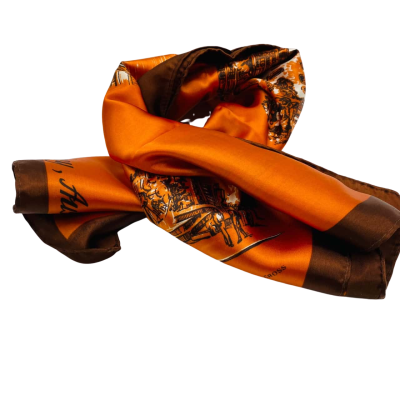 Vintage Satin Feel Womens  Size M Brown / Orange Souvenir Scarf Sydney Australia  64 x 70 cm