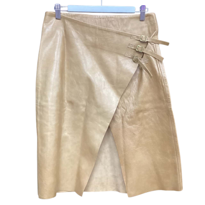 NEW - 2nd Skin On Line  Womens  Size 10 Camel Leather Skirt Brown 