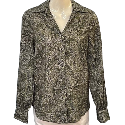David Lawrence Womens Size 6 Long Sleeve Shirt Black/Floral/Green
