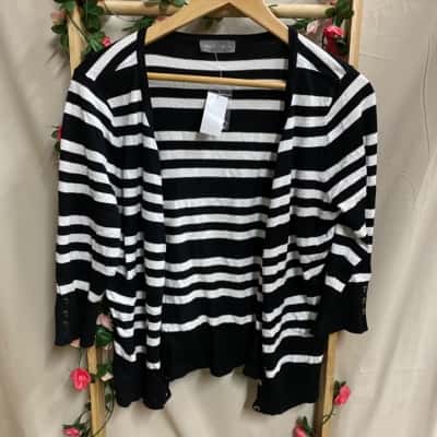Womens Jacqui-E Button-Down Stripped Cardigan Size M RRP $69.95
