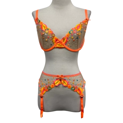 Honey Birdette Womens Dixie Bra and Garter Set - Size 12DD + M 