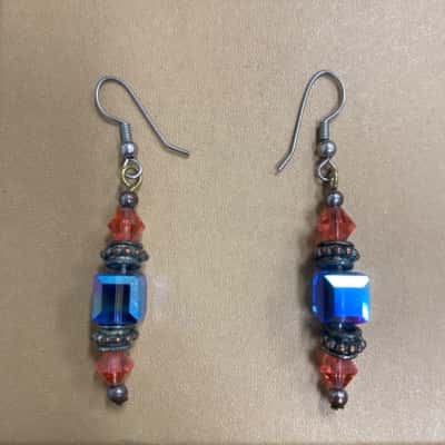  Womens Red and Blue Beaded Earrings