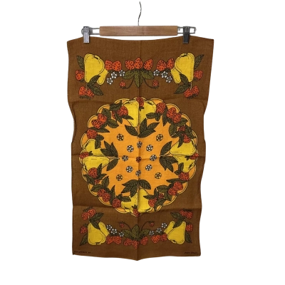 Old Bleach Retro Fruit Pattern Pure Linen Tea Towel