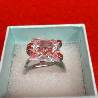  Women's Silver Tone Dress Ring featuring a Large Square Cut Gemstone & a Split Shank Band