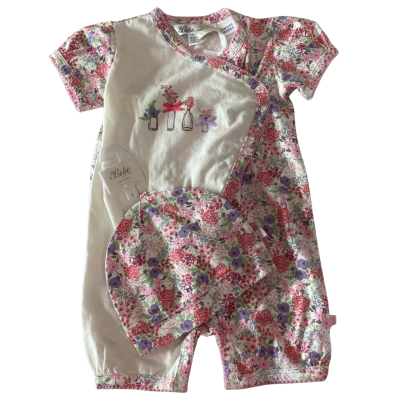 BNWT Bebe Kids Size 0 Floral/Pink Onesie & Beanie Set  