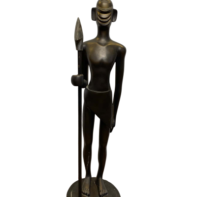 African Warrior with Spear Statue 