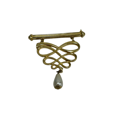  Goldstone Brooch with Faux Pearl Drop