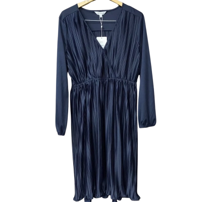 BNWT Review Womens Size 14 Navy Blue Pleated Dress  