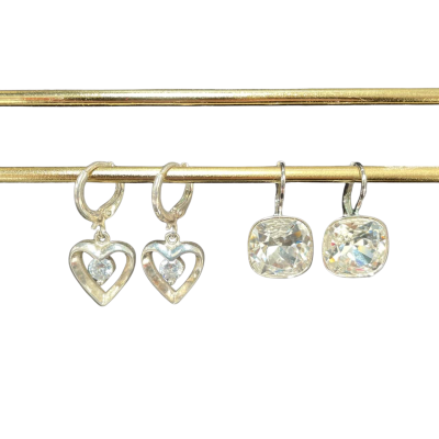 Quality Silver Toned Earrings with Clear Crystals 