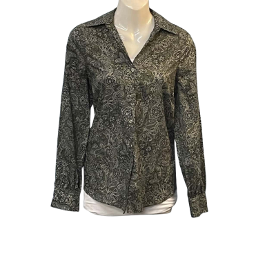 David Lawrence Womens  Size 6 Button Up Top / Floral Top / Long Sleeve Top Floral / Green 