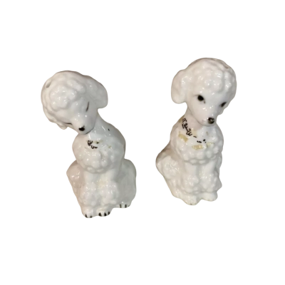 Vintage White Ceramic Poodle Salt and Pepper Shakers 