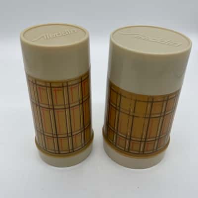 Vintage Aladdin Thermos Brown Plaid set of 2 [B#27]