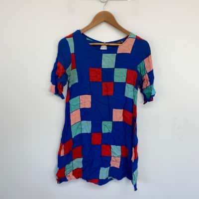 Mister Zimi Blue Colorful Pattern Short SLeeve Mini Dress  Size 10 