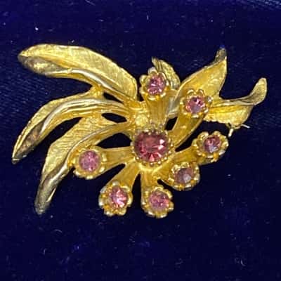 Vintage Purple Diamante Flower Brooch 
