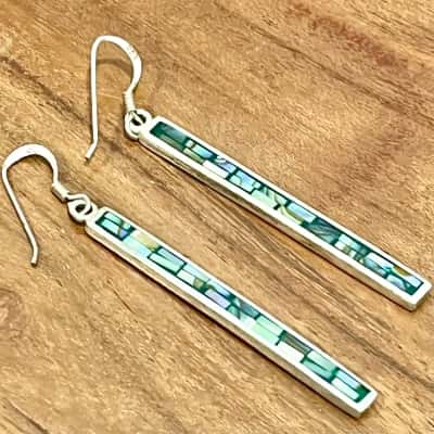 925 Silver Paua Shell Long Drop Earrings 