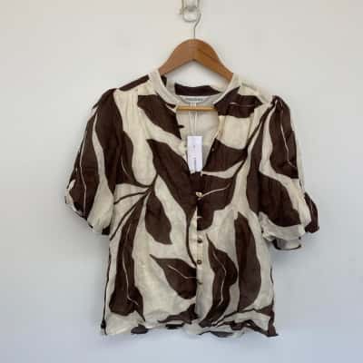 Forever New Liston Stencil Paloma Puff Sleeve Blouse Shirt Size 8 