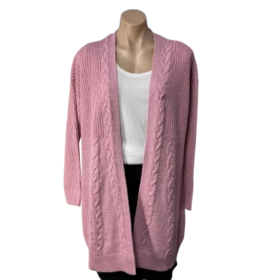 Rivers Womens Size M Pink Cable Pattern Longline Open Cardigan 