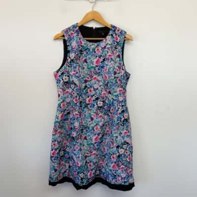 Portmans Blue Pink Floral Sleeveless Forget Me Not Midi Dress  Size 16 