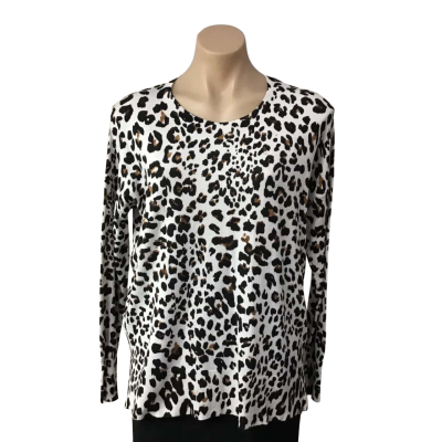 Decjuba Womens Size S White/Leopard Print Jumper