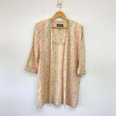 Vintage ARC Sydney Grey White Red Pattern Long Sleeve Open Front Cardigan Size 14 