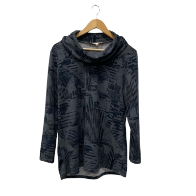 Noni B Printed Cowl Fluffy Knit Top Size S Blue 