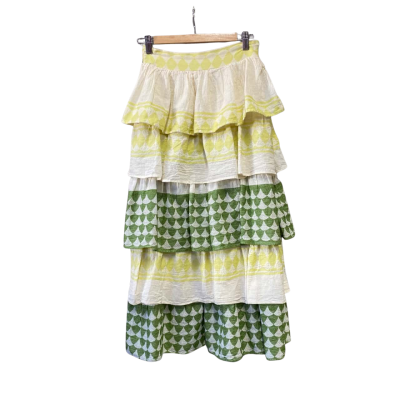 Pearl & Caviar Womens  Size S Midi Skirt Green / Natural 