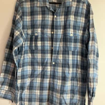 Sportscraft Unisex  Size L Button Up Top Blue / Checked / Grey / Navy Blue / White 