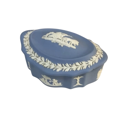 Vintage Blue Patterned Trinket Box Approx 12 x 5cm