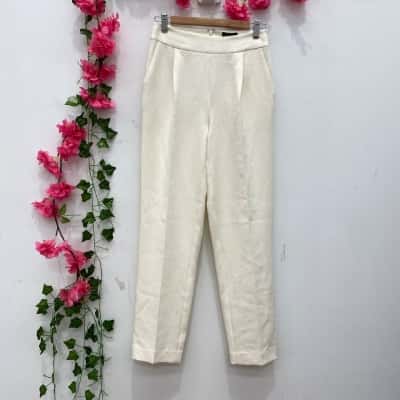 Karen Millen Womens High Waisted Slim Leg Pants Size 8 Cream 