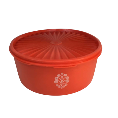 Vintage Red. round Patterned Container Approx 18 x 8.5cm