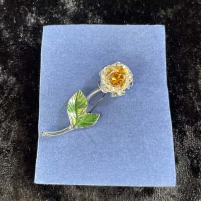Vintage AVON Birthstone Rose Pin. November Citrine Stone.