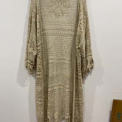 HOLIDAY - Beige long crochet cardigan 