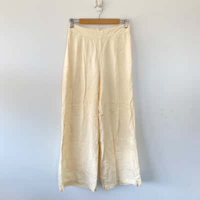 Pastel Cream Linen Flared Pants Size M 
