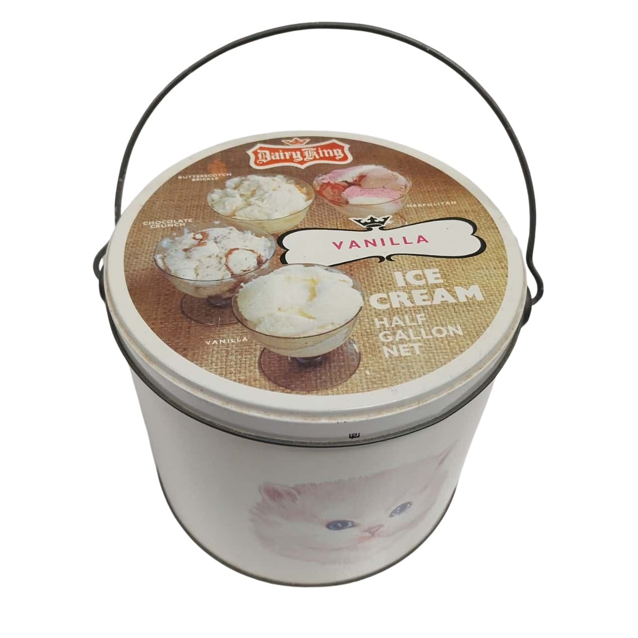 Vintage Dairy King Vanilla Ice Cream Tin with Cat Theme(s)