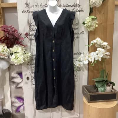 Jump Brand! NWOT A CLASSIC FREE FLOWING DESIGN! 100% PURE QUALITY LINEN! BUTTON UP MIDI DRESS! Womens  Size 16 Midi Dress / Sleeveless Dress  Black  