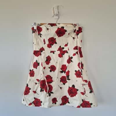 BNWT White Fox Strapless Roses Floral Mini Dress Size 10 / M 