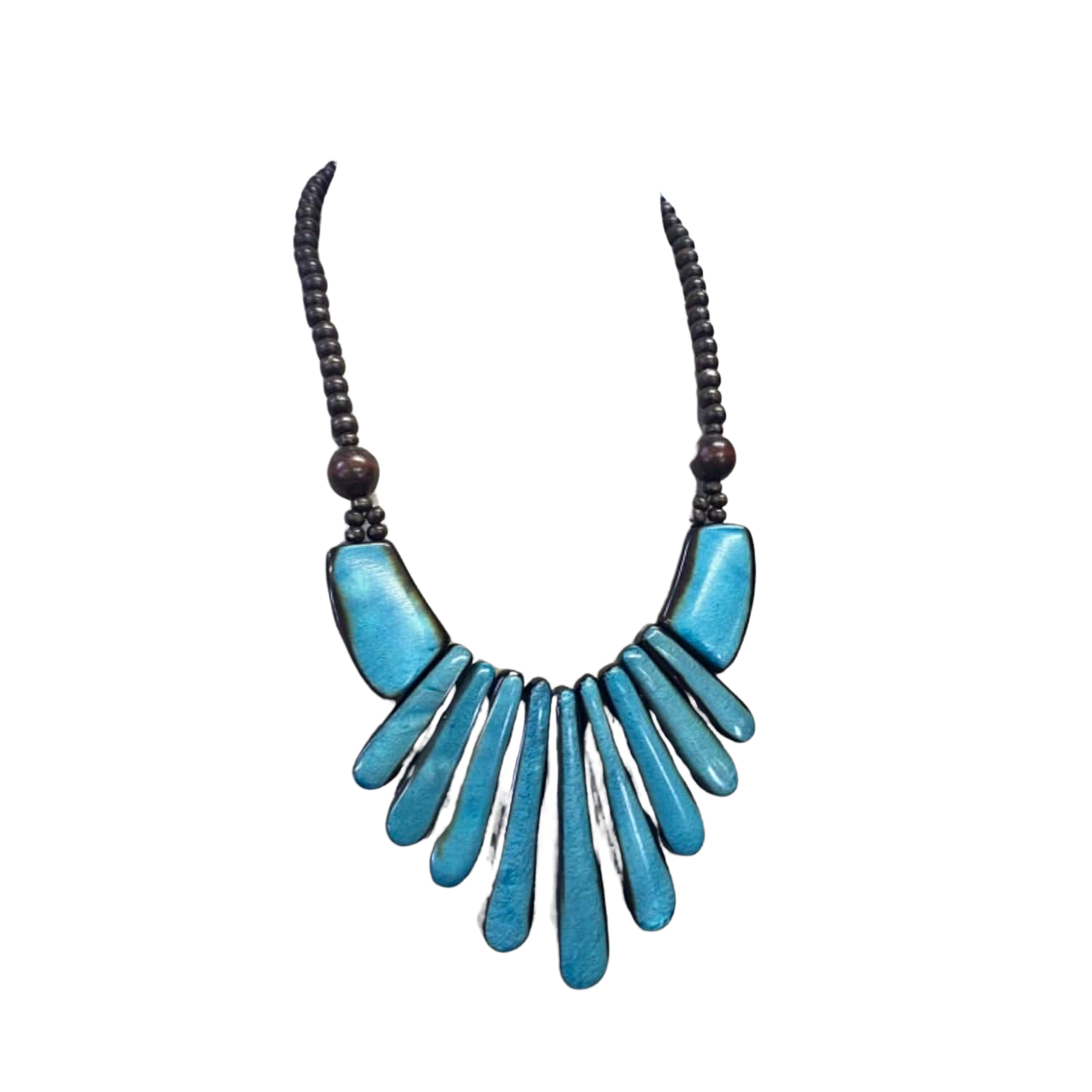 Boho Blue Unique Stone/ Wood Necklace Set