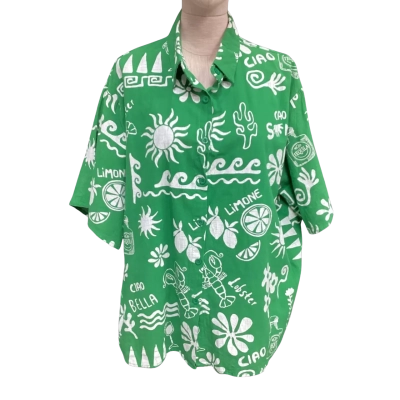  By Frankie  Size XL Short Sleeve Summer Shirt Green / White 