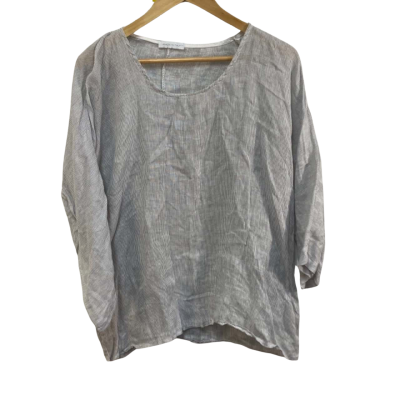  Womens Linen 3/4 Sleeve Shirt Grey 