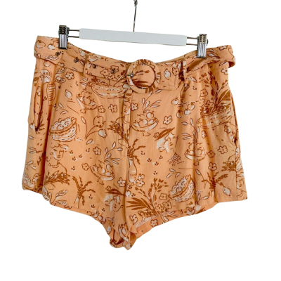 Paper Heart Peach Belted  Linen Blend Shorts