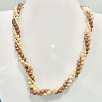 Vintage Faux Triple Strand Pearl Necklace 