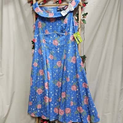Hell Bunny Vixen Blue Floral Dress Size XL